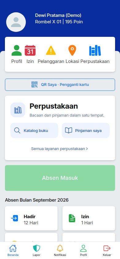 Tampilan dashboard siswa di aplikasi SIAMS
